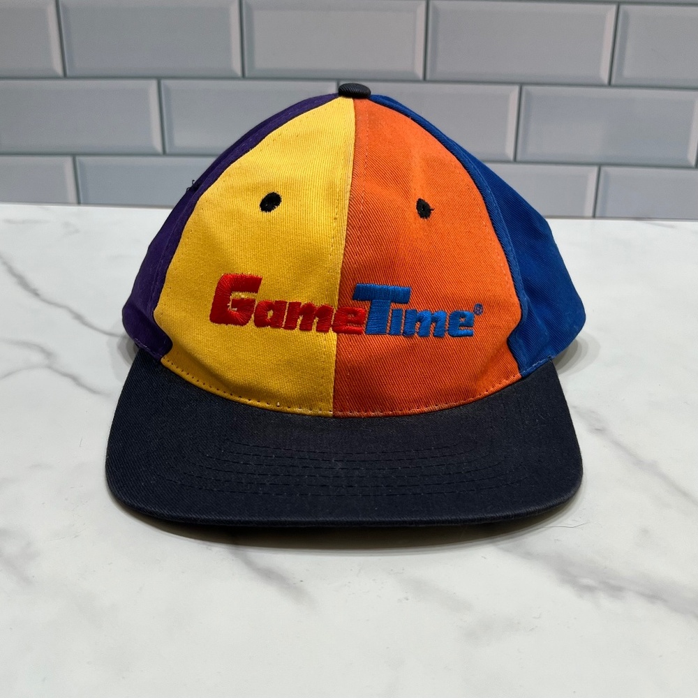 Vintage 90s Game Time Multi Color Panel SnapBack Cap Hat KC One Size
